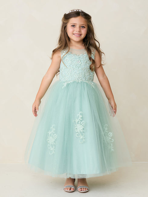 Girls Illusion Sweetheart Neckline Lace Special Occasion Dress, Sizes 2-18